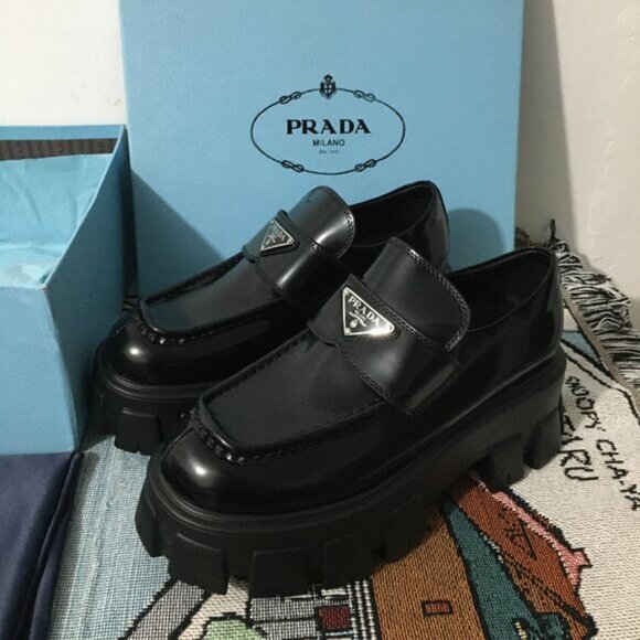 Prada Women Leather Loafers Black Size US 8/EU 38 - Picture 2 of 4